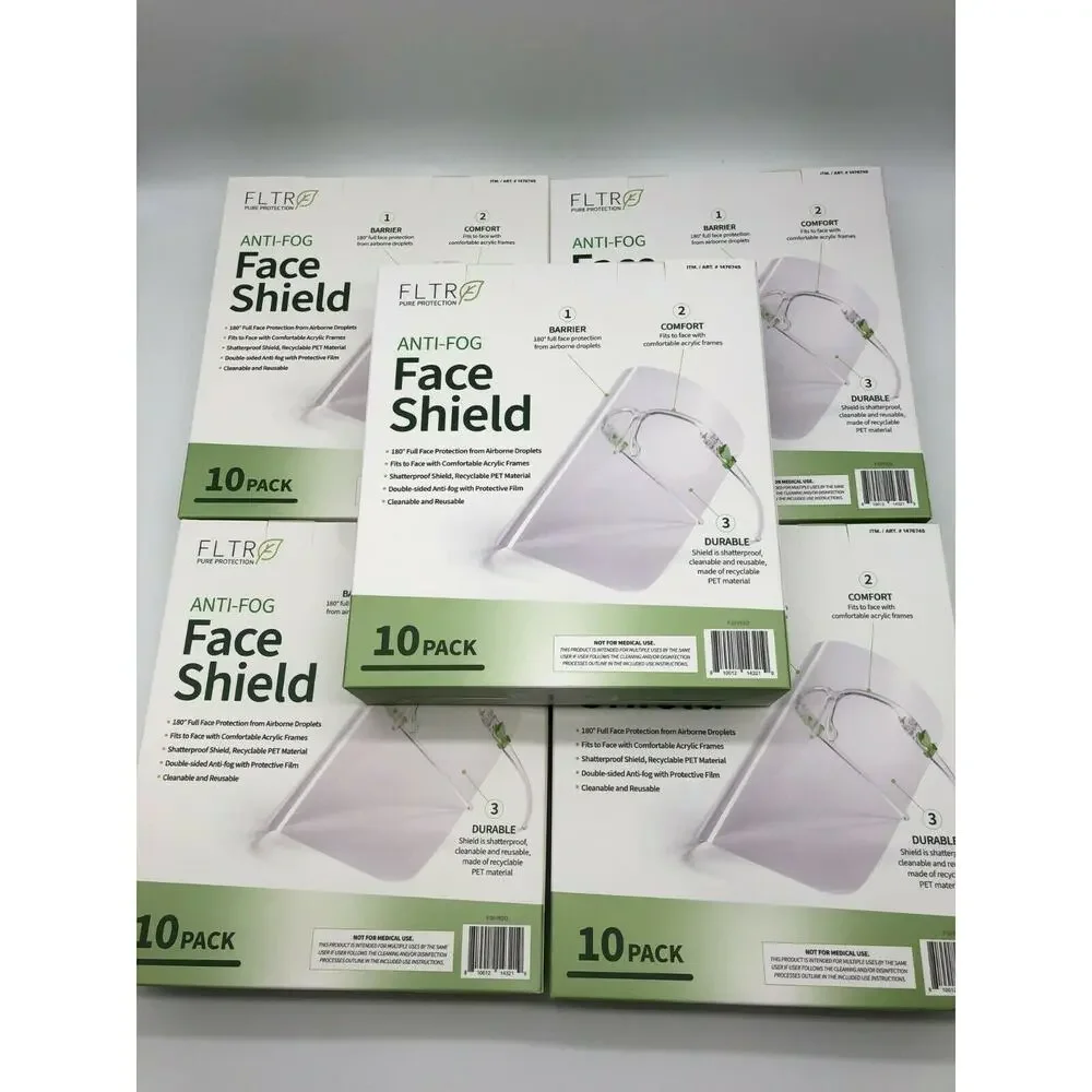Face Shields 10-pack Barrier Comfort FLTR Pure Protection Anti-Fog Lot of 5